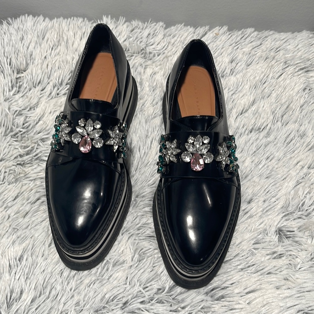 Zara Elegant Black Embellished Loafers